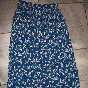 Indira Blue Floral Crinkle Broomstick Boho Skirt M